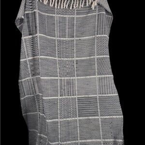Boho Throw rug black and natural woven.  Wisteria size 48 x 68